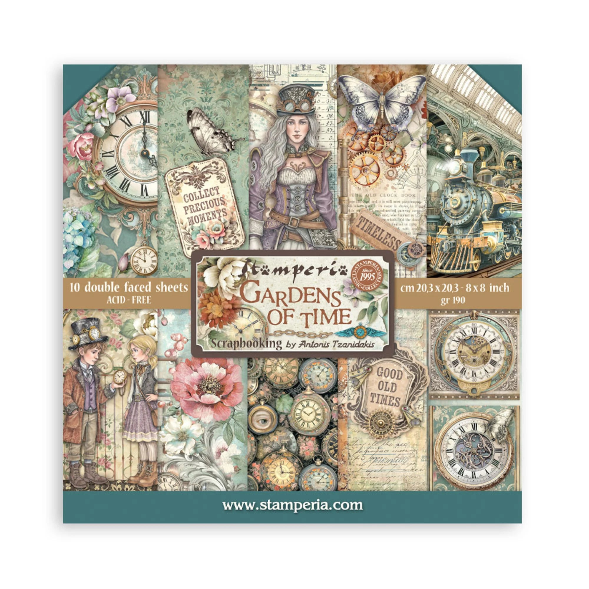 Stamperia - Gardens of time - Paper Pad - 8 x 8" (10 sheets)