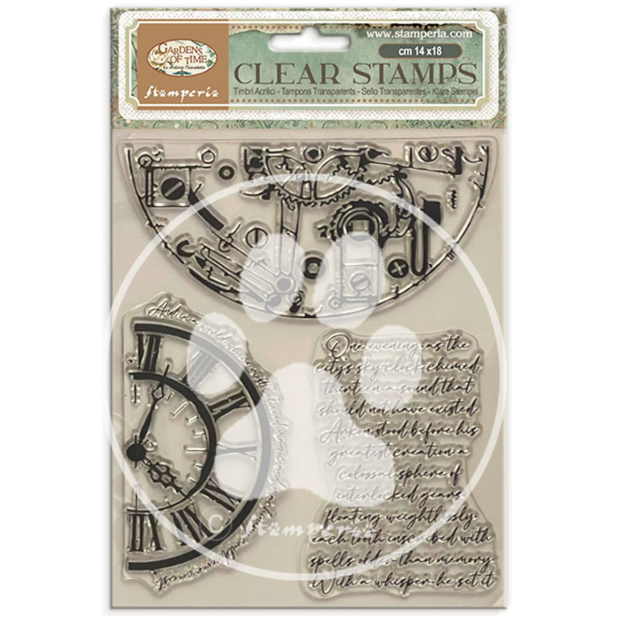 Stamperia - Gardens of time - Clear Stamp - Half clocks and writtings