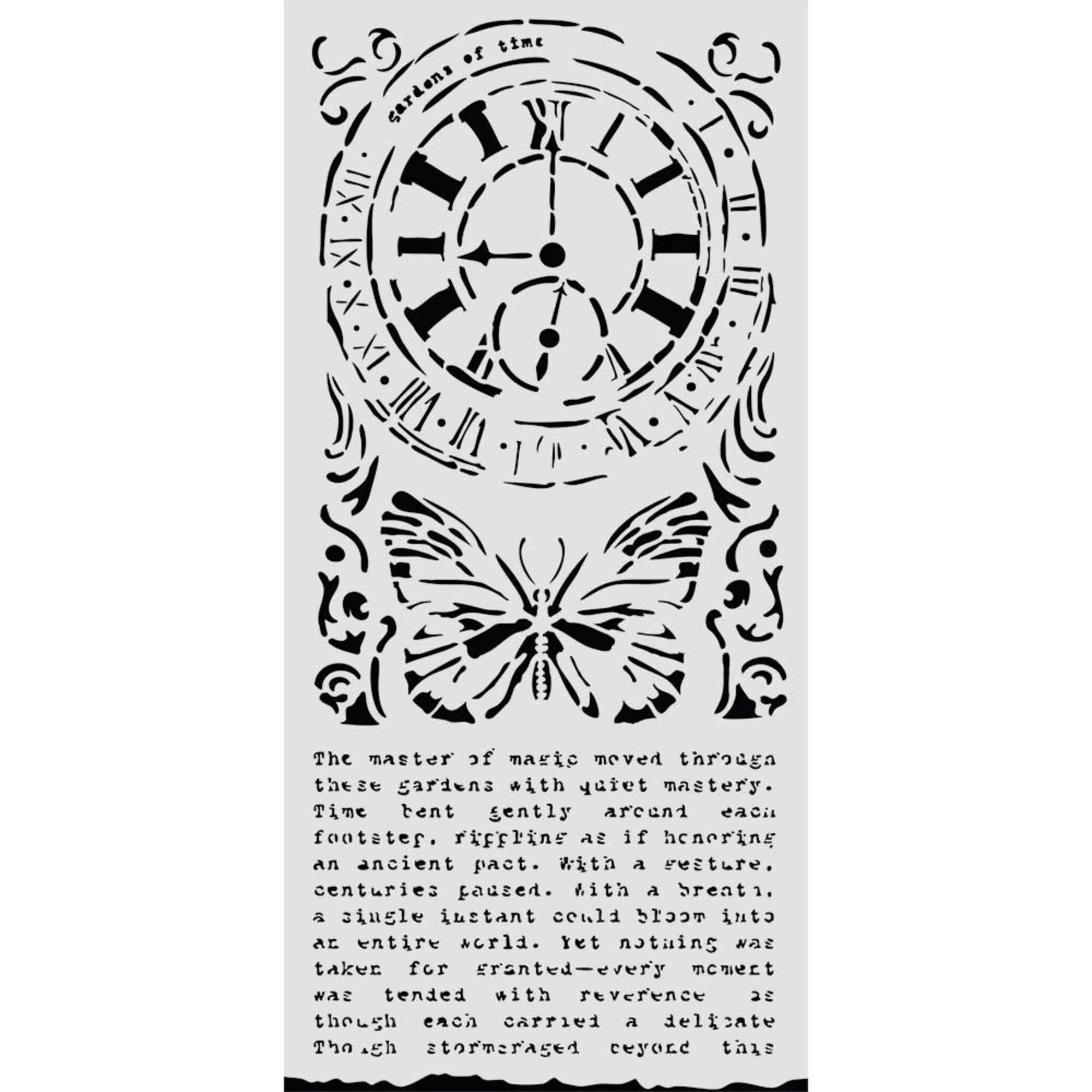 Stamperia - Gardens of time - Stencil - Clock and Butterfly - 12x25cm