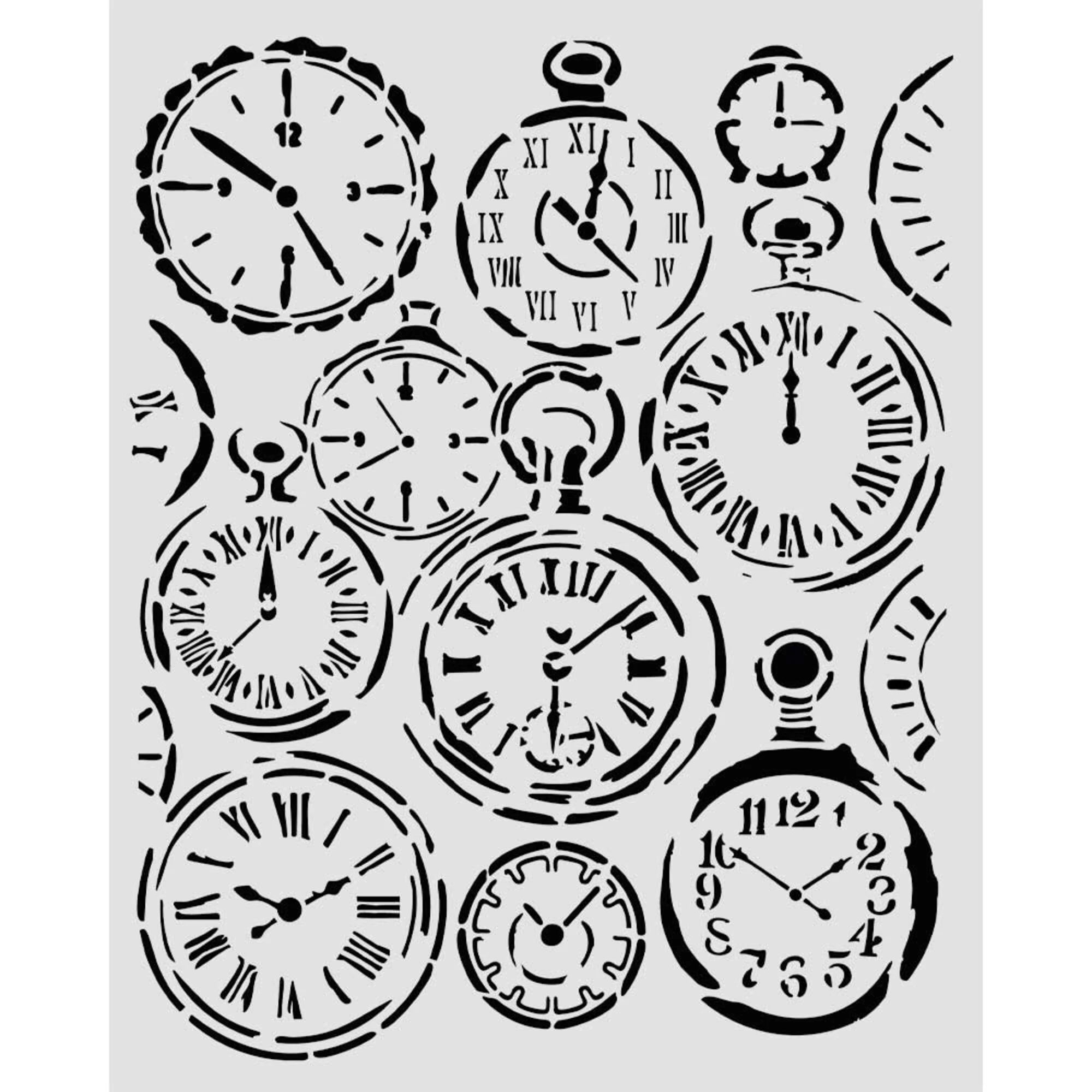 Stamperia - Gardens of time - Thick Stencil 20x25 cm - Mixed Clocks