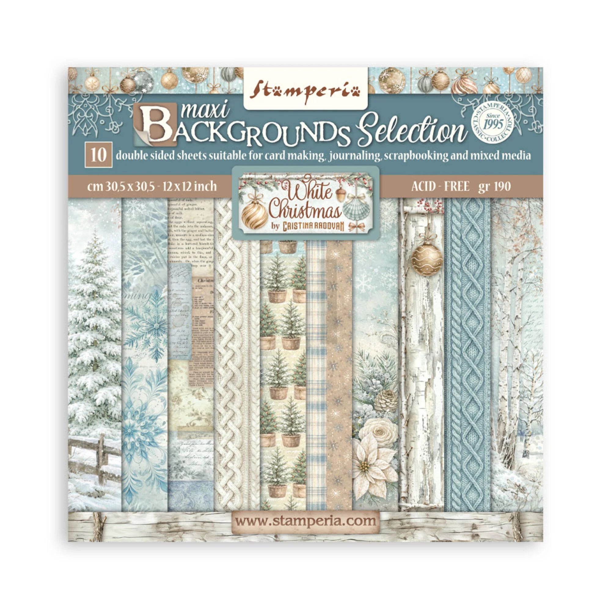 Stamperia - White Christmas - Background Selection - Paper Pad - 12 x 12"