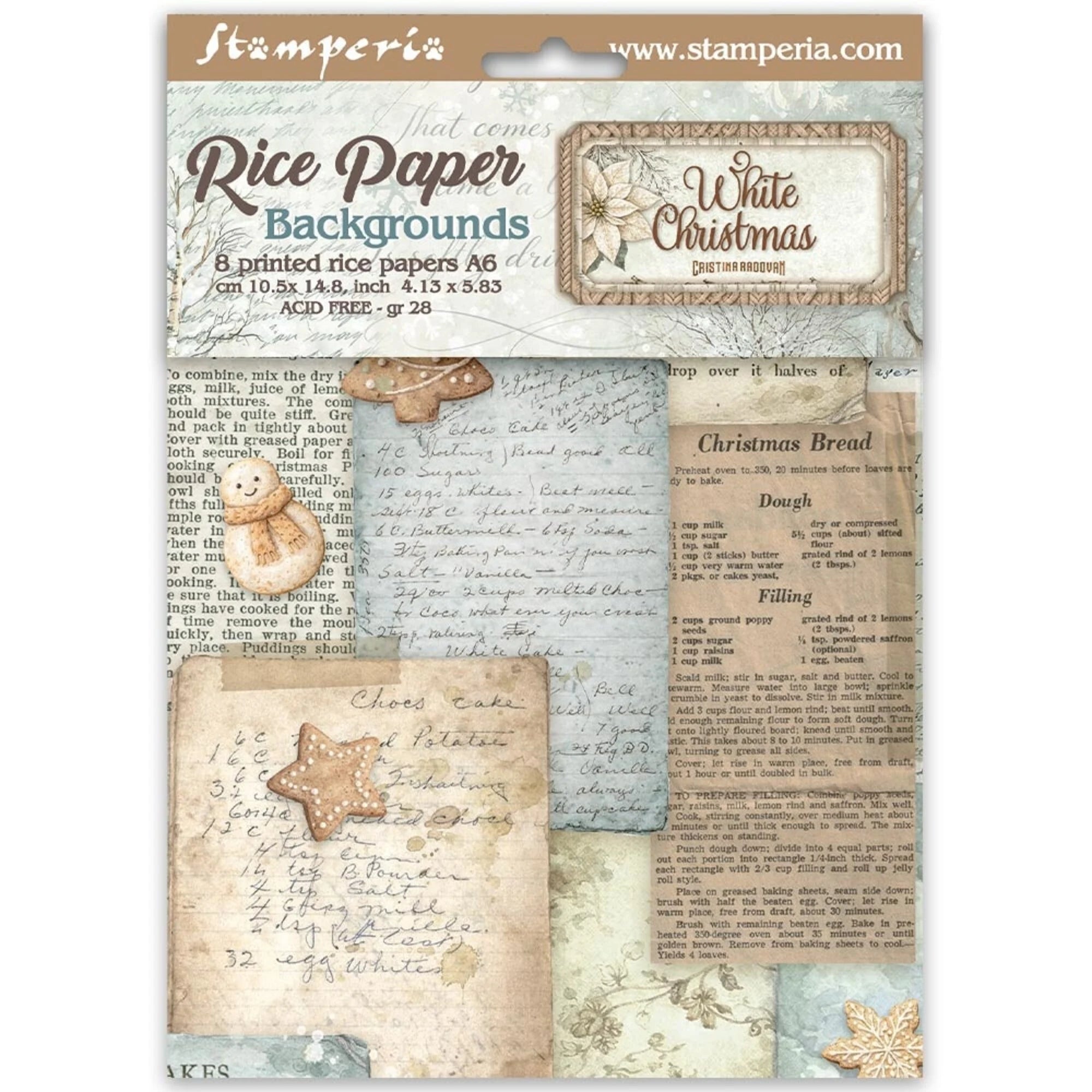 Stamperia - White Christmas - Mini Rice Paper Backgrounds - A6