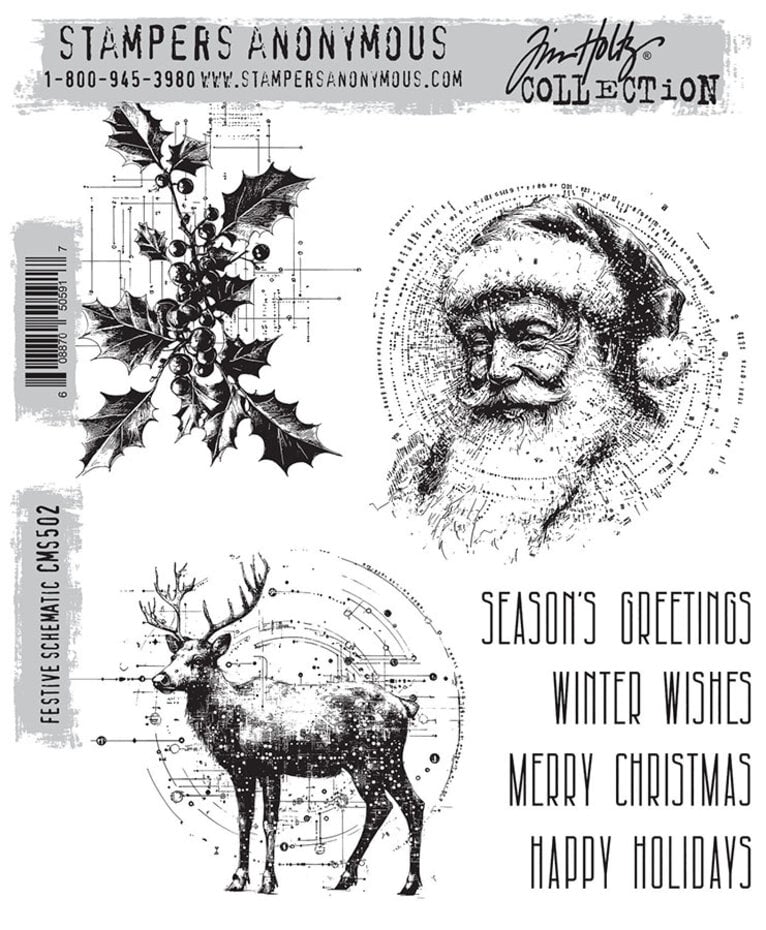 Stampers Anonymous - Tim Holtz Collection - Cling Stamps - Festive Schematic