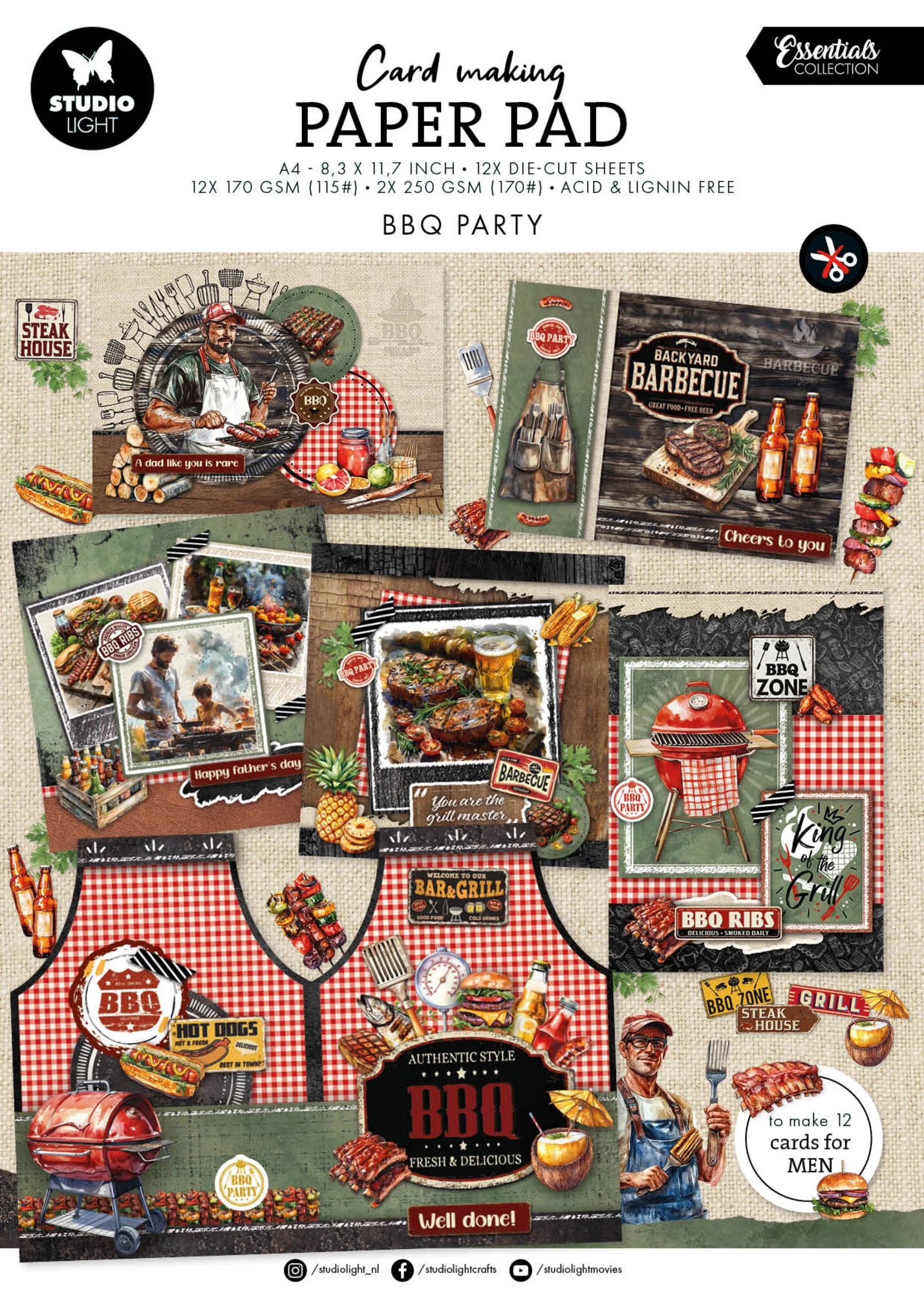 Studio Light Paper Pad - Cardmaking Paper Pad - BBQ Party - A4