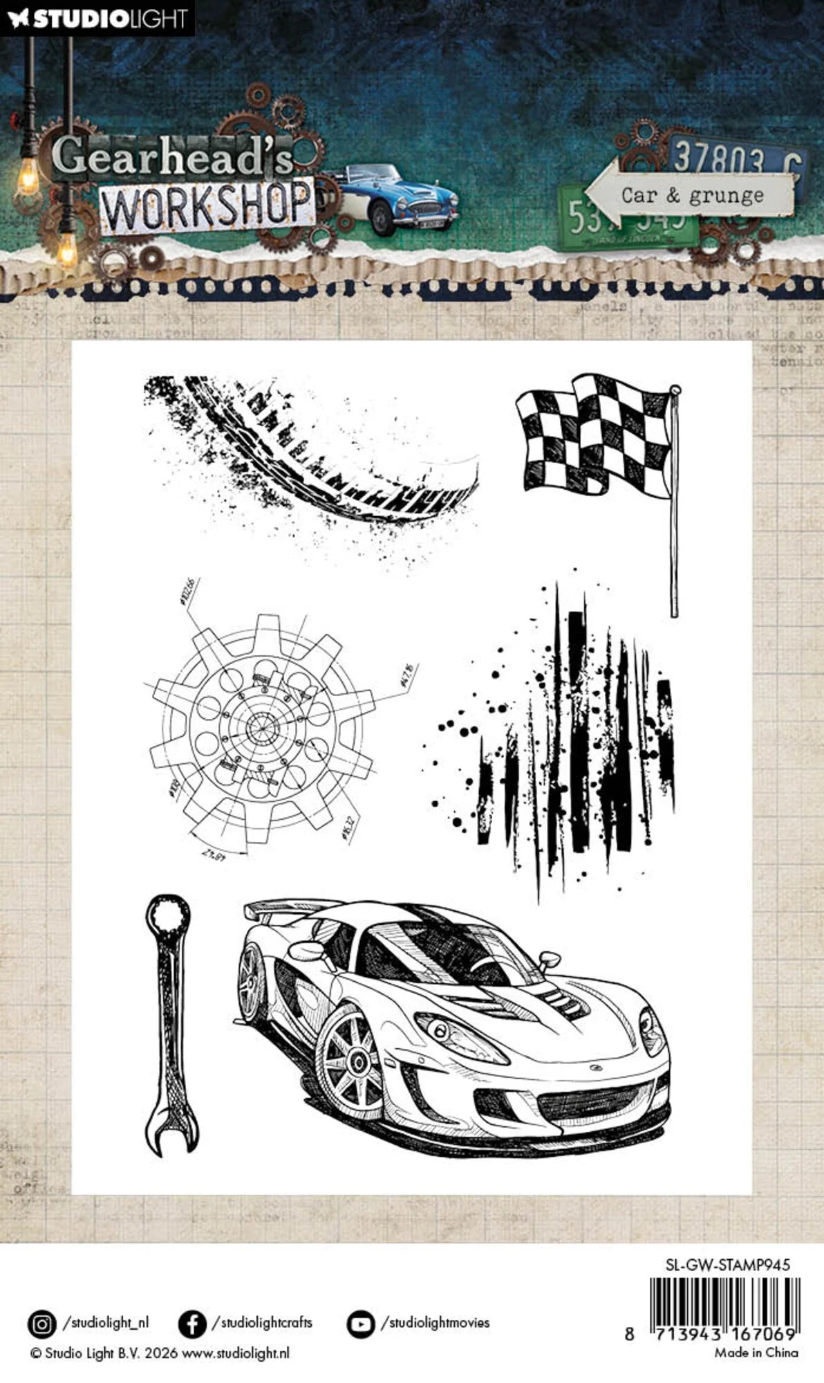 Studiolight - Gearhead's Workshop - Clear Stamps - Car & Grunge