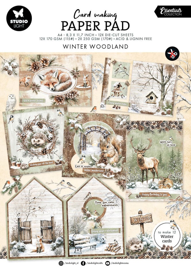 Studio Light Paper Pad - Cardmaking Paper Pad - Winter Woodland - A4