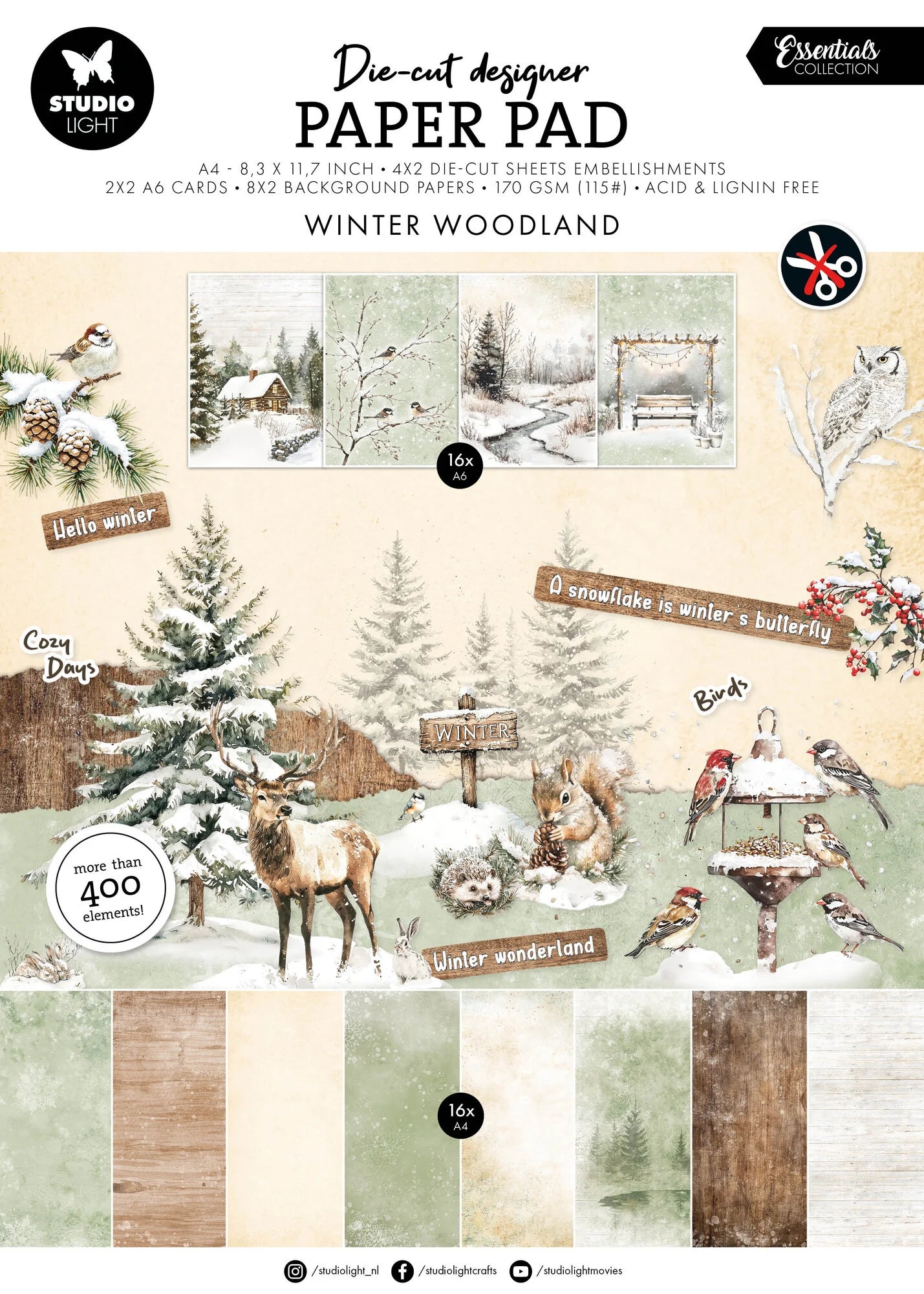 Studio Light Paper Pad - Die-Cut Paper Pad - Winter Woodland- A4