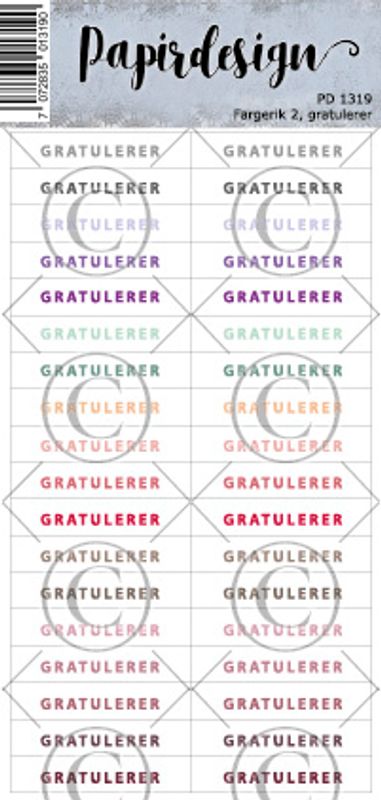 Papirdesign - Ord klistremerker - Gratulerer, fargerik 2