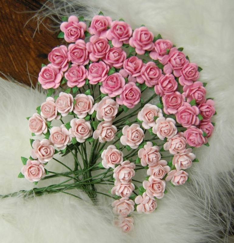 Papirdesign - Roser - Rosa/Lys rosa 1,0 cm