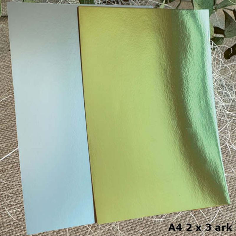 Papirdesign - Kartong, gull og sølv - A4 pakke- 6 stk