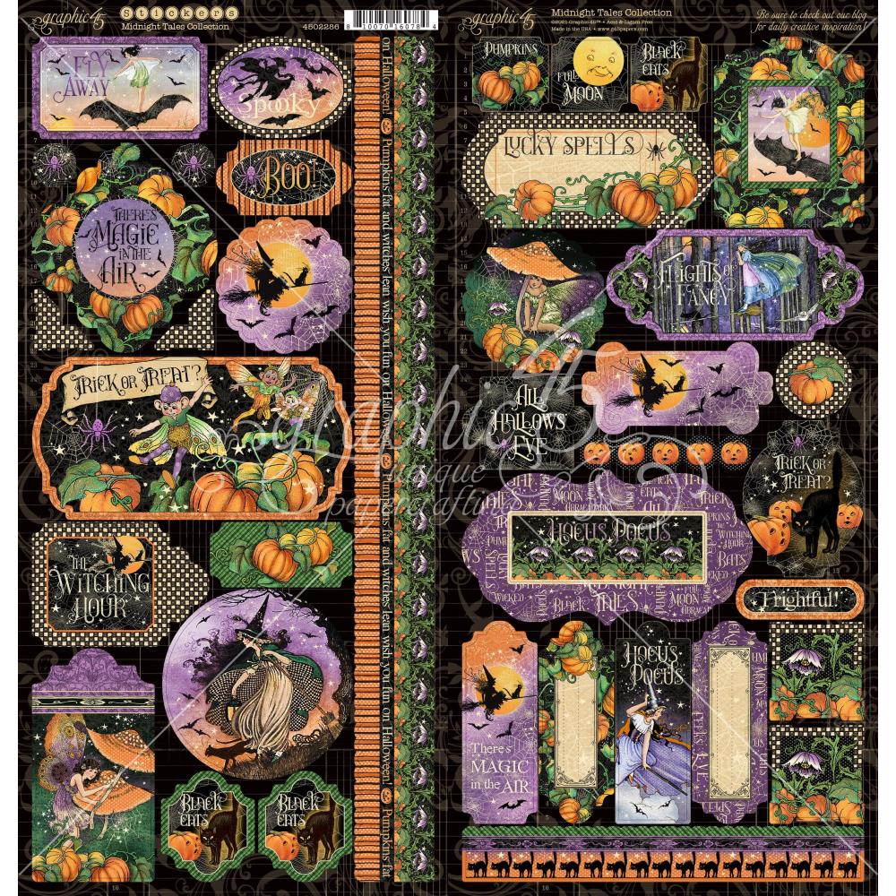 Graphic 45 - Midnight Tales - Sticker Sheet - 12 x 12"