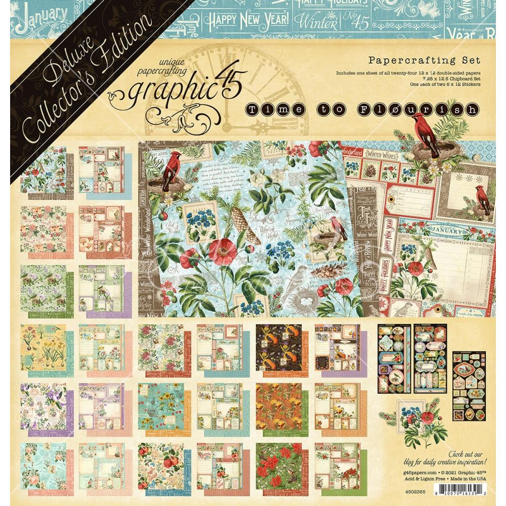 Graphic45 - Deluxe Collection Edition - Time To Flourish - Paper Pad - 12 x 12"