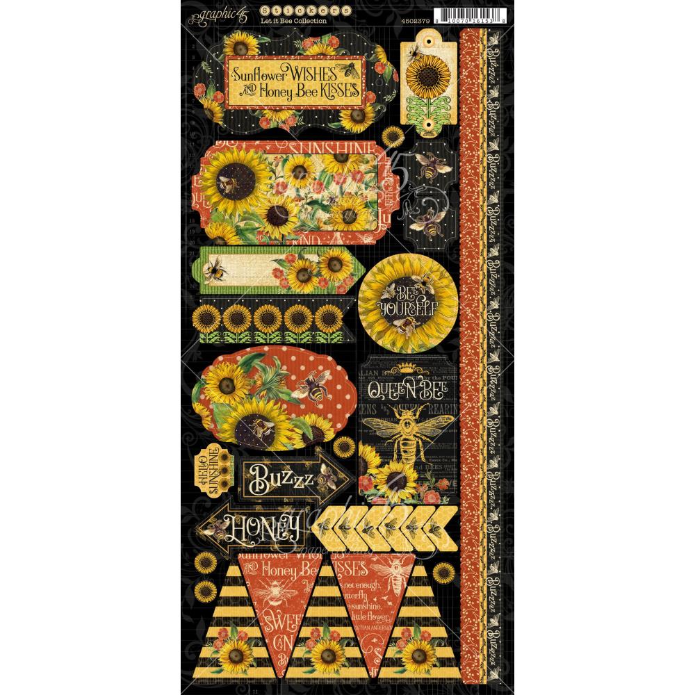 Graphic 45 - Let it bee - Sticker Sheet - 12 x 12"