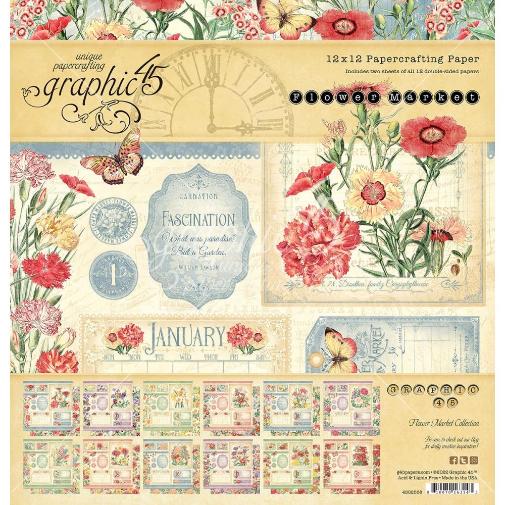 Graphic 45 - Flower Market - Paper Pad - 12 x 12"