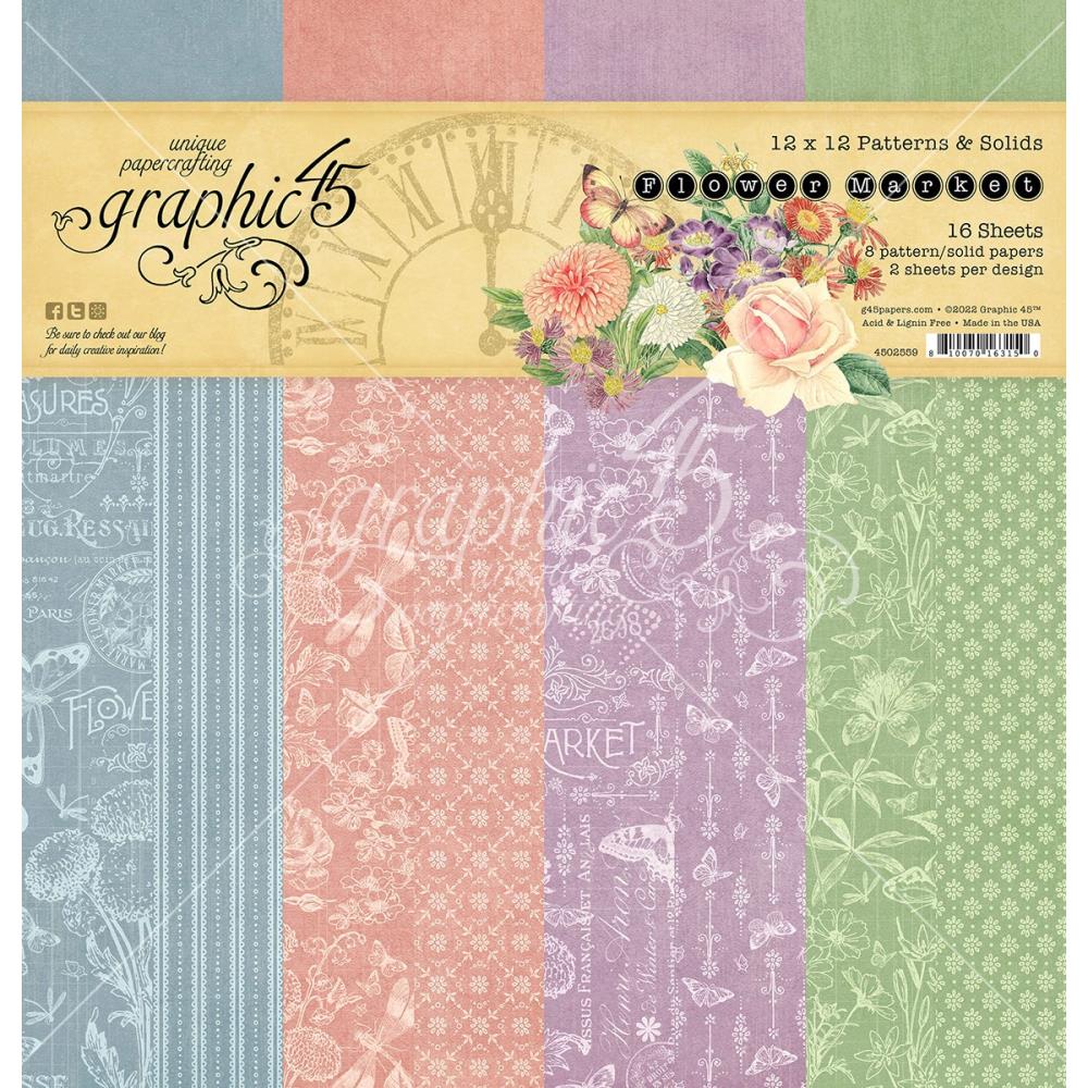 Graphic 45 - Flower Market - Print & Solids Paper Pad - 12 x 12"