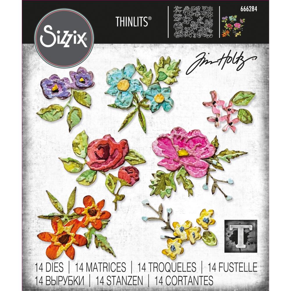 Sizzix - Tim Holtz Alterations - Thinlits  - Mini Brushstroke Flowers