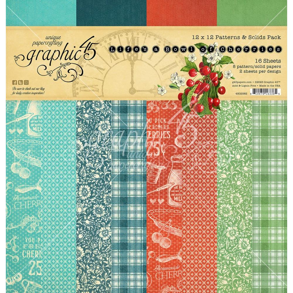 Graphic 45 - Life's a Bowl of Cherries - Prints and Solids Paper Pad 12 x 12"
