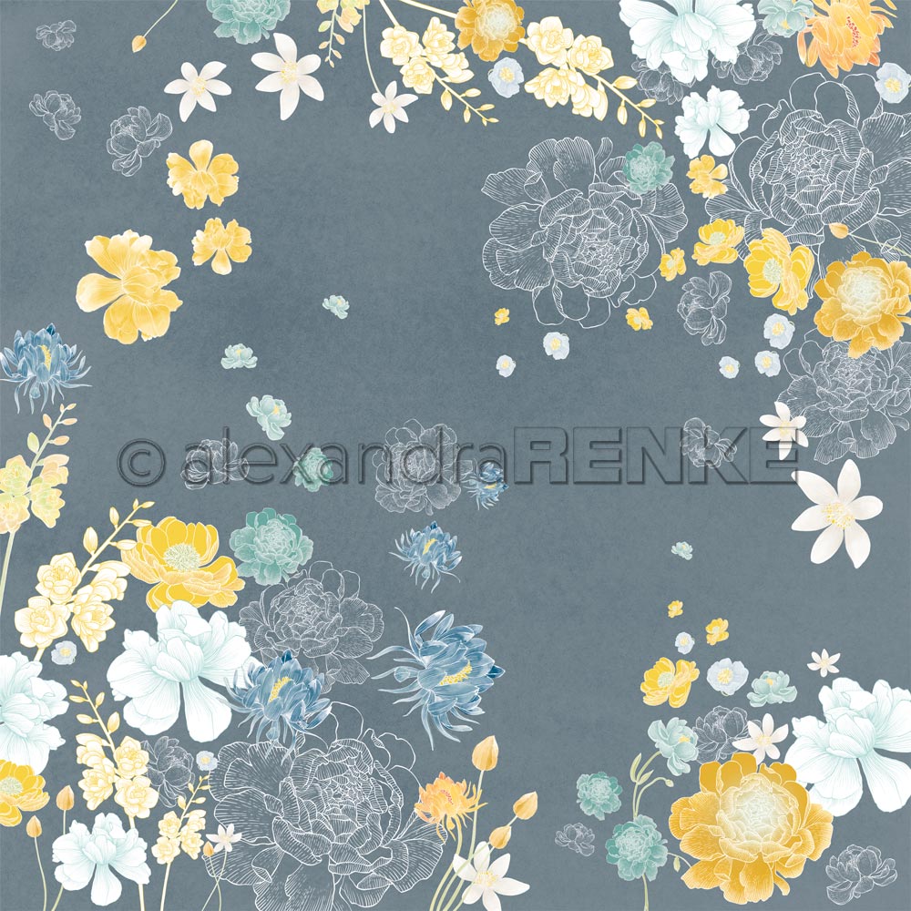 Alexandra Renke - Floral on petrol - Paper - 12x12"