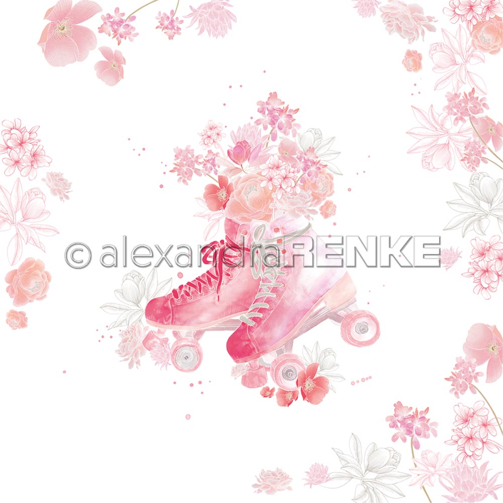 Alexandra Renke - Floral roller skates on white - Paper - 12x12"