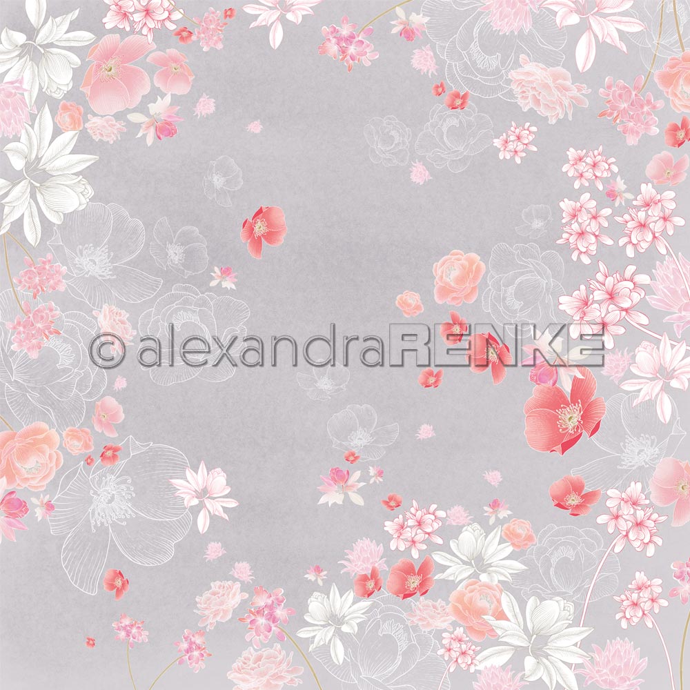 Alexandra Renke - Floral on grey - Paper - 12x12"