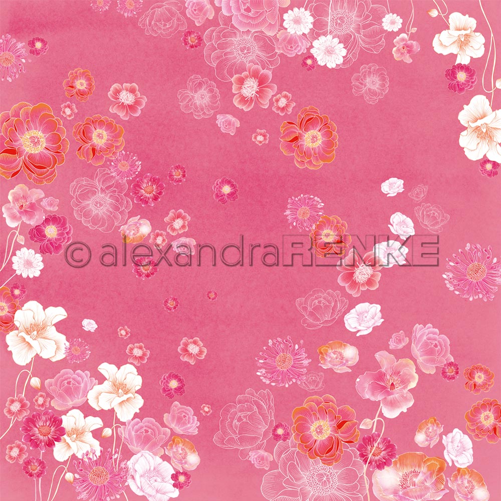 Alexandra Renke - Floral on pink - Paper - 12x12"