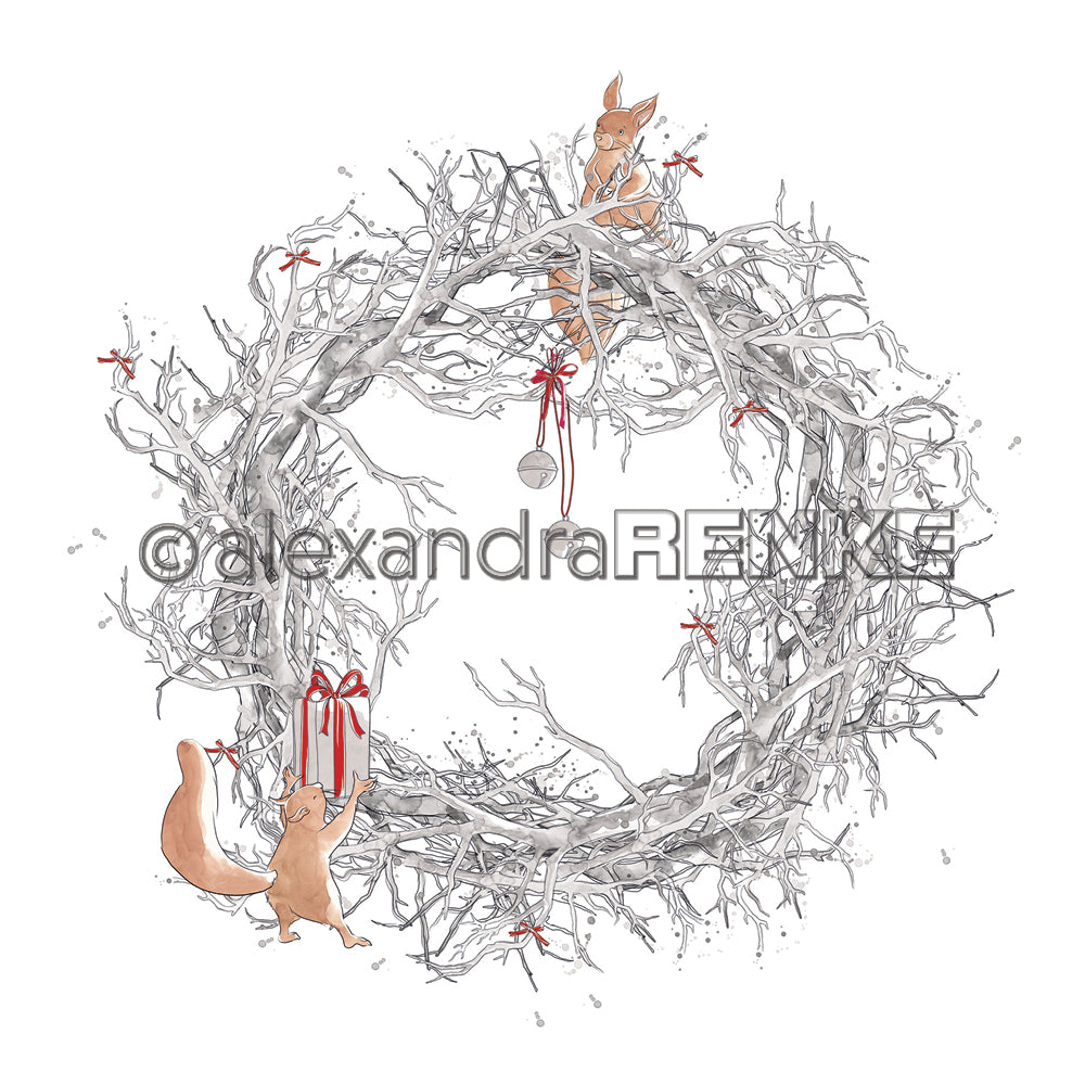 Alexandra Renke - Floral Christmas - Branch wreath with squirrels - Paper 12x12"
