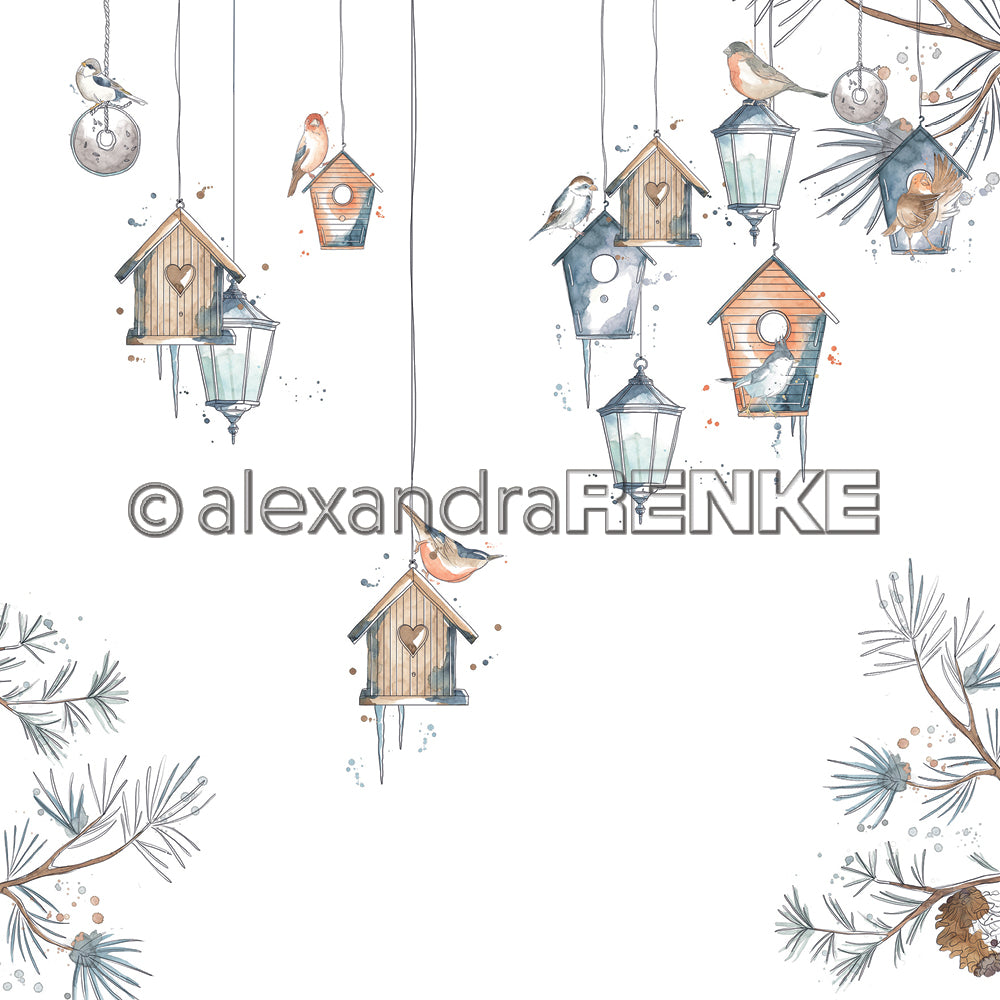 Alexandra Renke - Floral Christmas winter birdhouse blue - Paper 12x12"