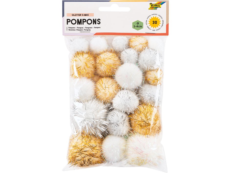 Global: Pomponger - Hvite/Sølv/Gull