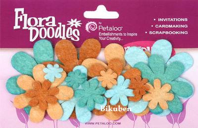 Petaloo: Florra Doodles - Aqua, Teal & Tan Daisies Woolfelt Florettes