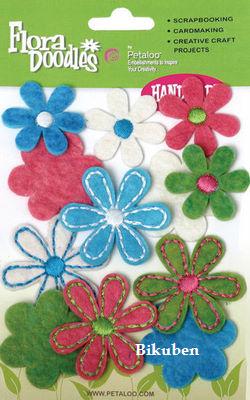 Petaloo: Florra Doodles - Teal,Fuschia,Green & White Felted Flower Fancies