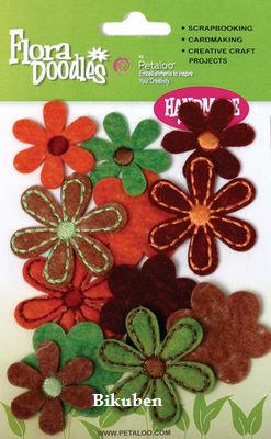 Petaloo: Florra Doodles - Green,Brown,Orange & Burgundy Felted Flower Fancies