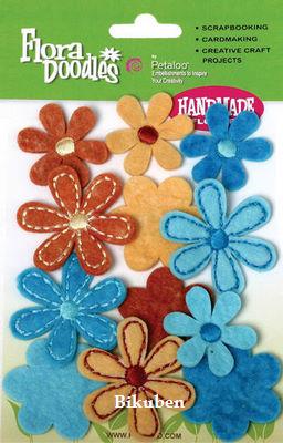 Petaloo: Florra Doodles - Aqua,Teal,Tan & Brown Felted Flower Fancies
