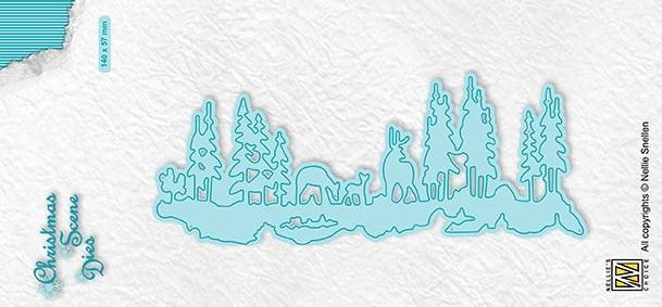 Nellie Snellen - Christmas Scene Dies - Scene with pinetrees and deer