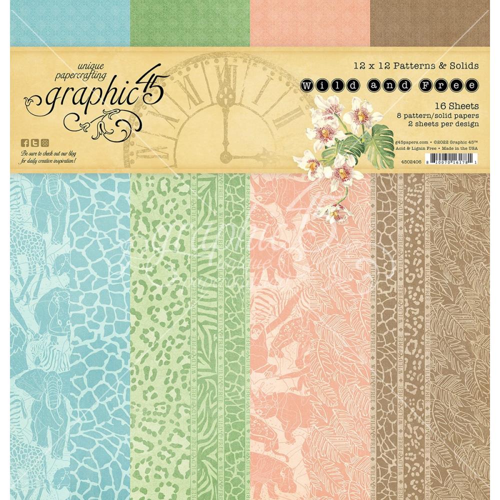 Graphic 45 - Wild & Free - Patterns and Solid Paper Pad 12 x 12"
