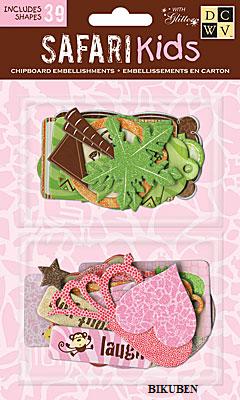 DCWV: Safari kids - chipboard embellishments with glitter - safari figurer