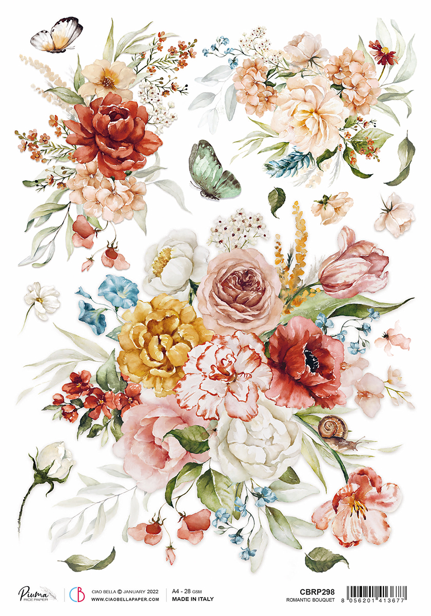 Ciao Bella - Reign of Grace - Pluma Romantic bouquet - Rice Paper A4