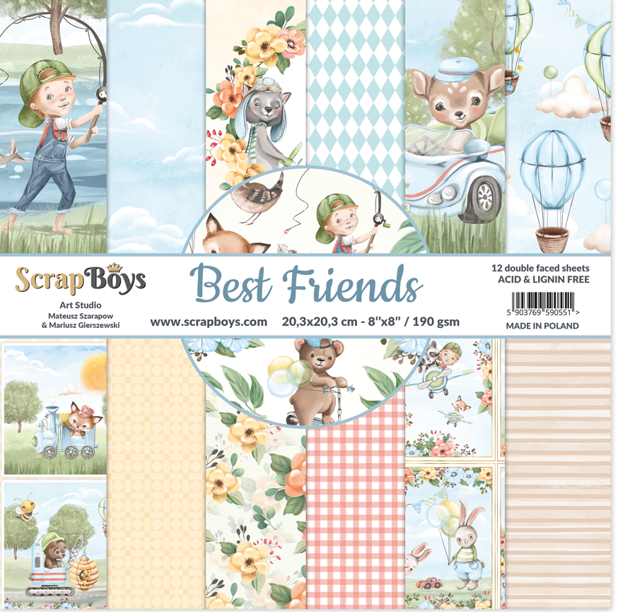 Scrapboys - Best Friends - Paper Pack (12 ark) - 8 x 8"
