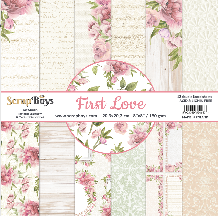 Scrapboys - First Love - Paper Pack (12 ark) - 8 x 8"