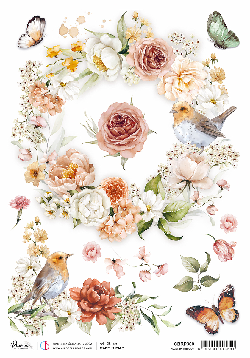 Ciao Bella - Reign of Grace - Flower Melody - Rice Paper A4