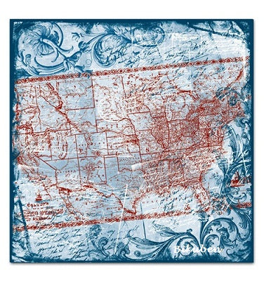 TPC Studio: Heartfelt Travel - Map FLourish Fabric Sheet 12 x 12"