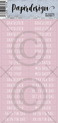 Papirdesign - Klistremerke - Gratulerer 7, rosa