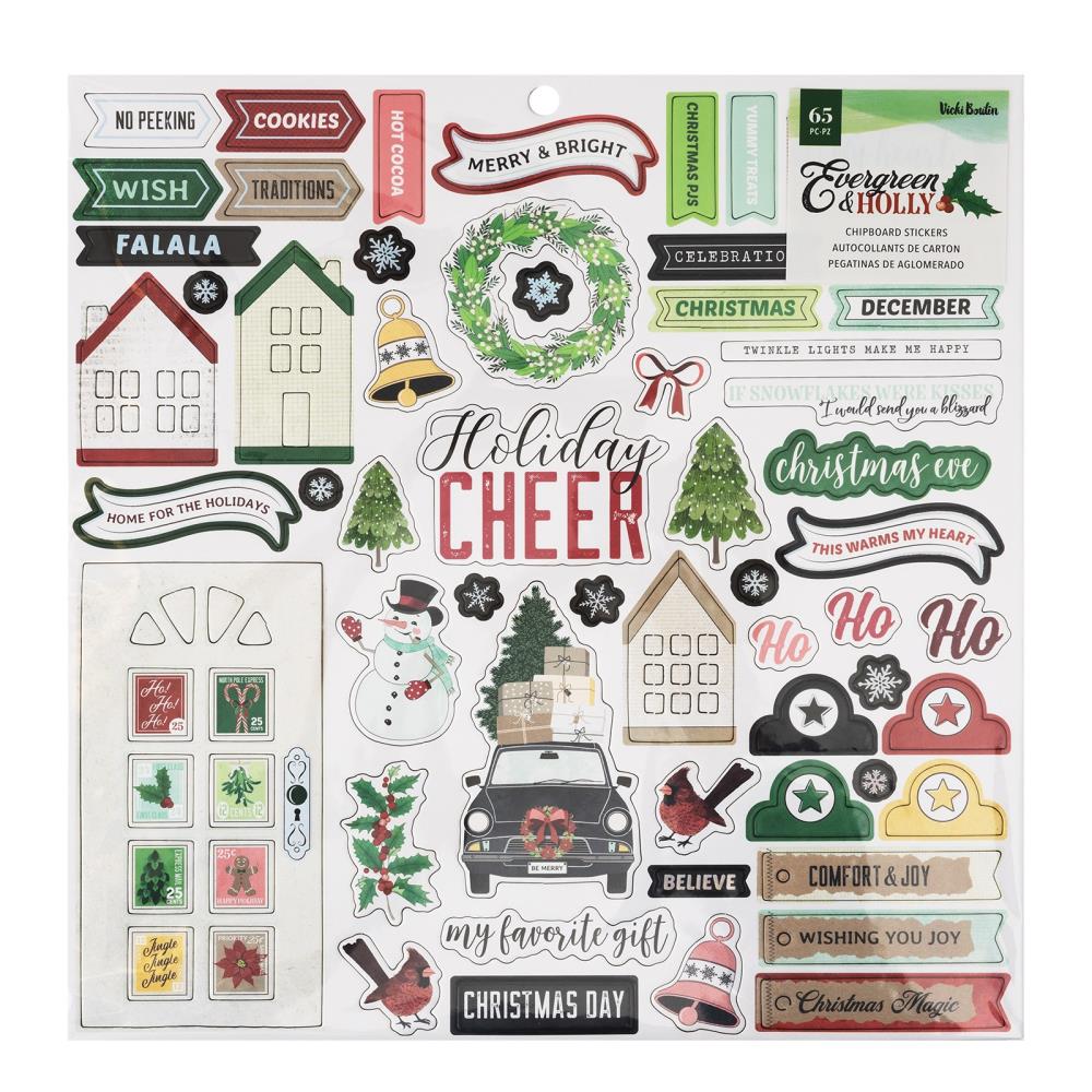 Vicki Boutin - Evergreen & Holly - Chipboard Stickers  12 x 12"
