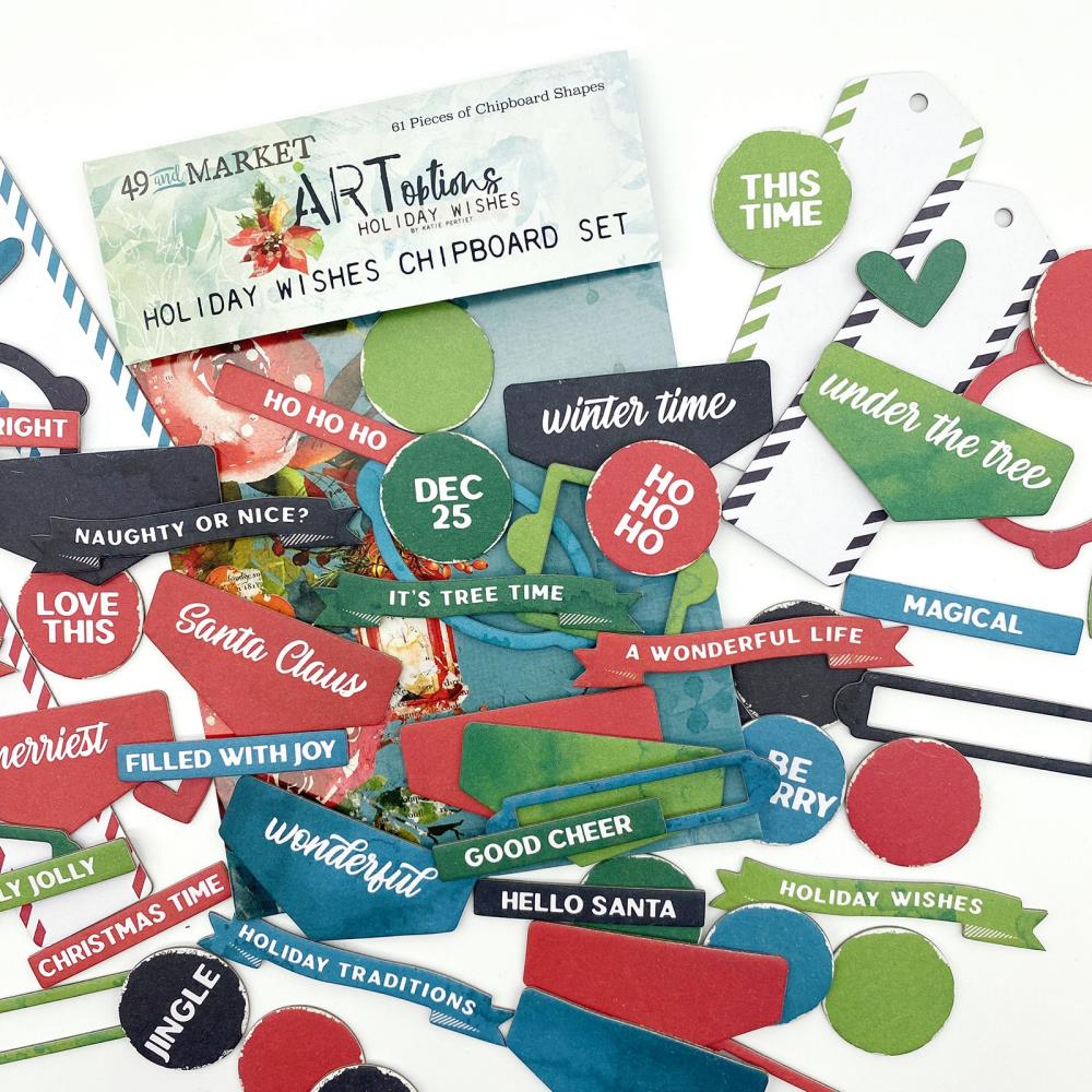 49 and Market - Artoptions - Holiday Wishes - Chipboard Bits
