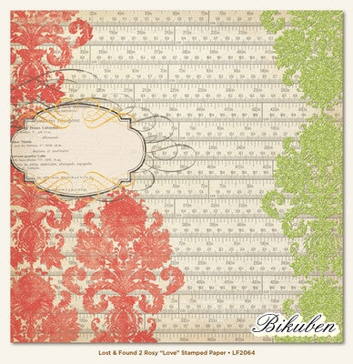 My Minds Eye - Lost & Found 2 - Rosy "Love" Stamped Paper 12x12"