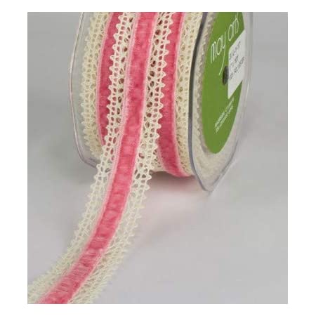 May Arts - Lace with velvet center - Rosa - 1 meter