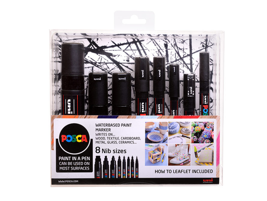 Uni Posca - 8 Nib Size - All Black - 8 stk