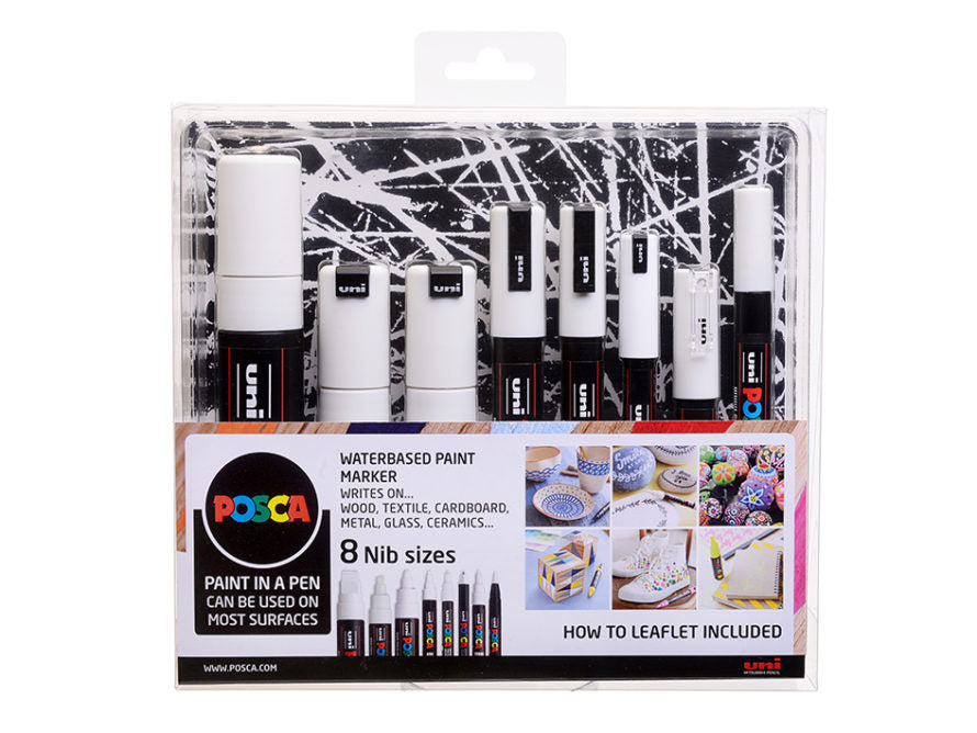 Uni Posca - 8 Nib Size - All White - 8 stk