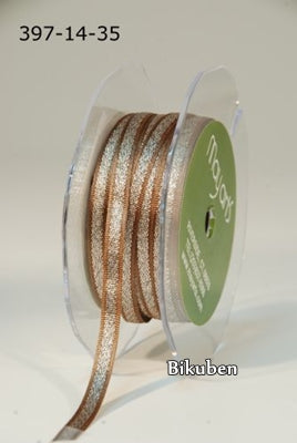 May Arts - Satin Ribbon with Metallic Silver Center - Mocha Brown METERSVIS