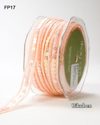 May Arts - Elastic Ribbon  with Sequin Center - Pink METERSVIS