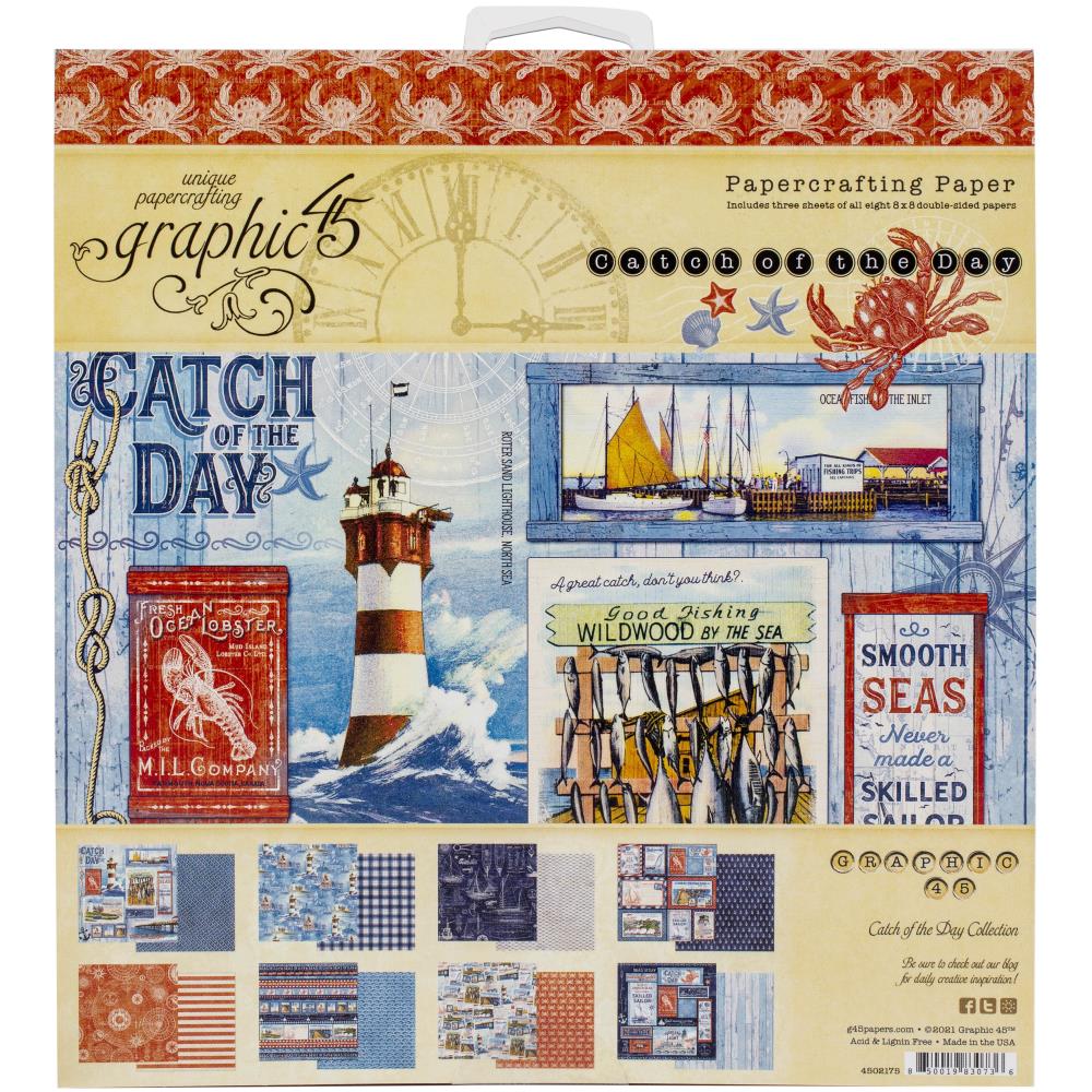 Graphic 45 - Catch of the day -  Paper Pad - 8 x 8"